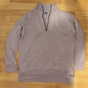 Aerie Grey Pink Quarter-Zip Sweatshirt